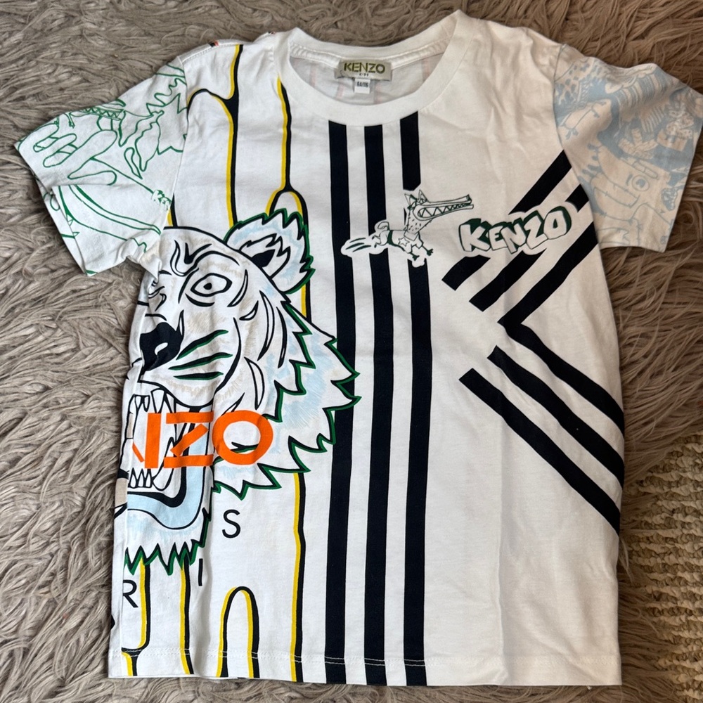 Kenzo Kids White and Black Tiger Graphic Tee